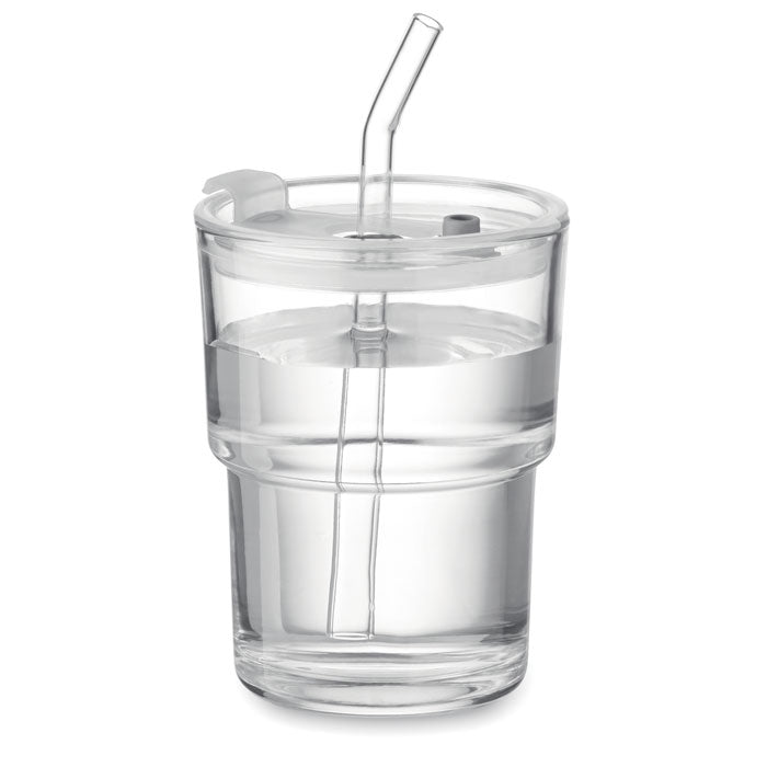 Pahar de sticla cu paie 400ml