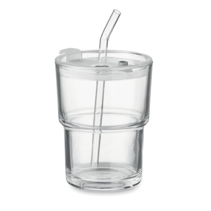 Pahar de sticla cu paie 400ml
