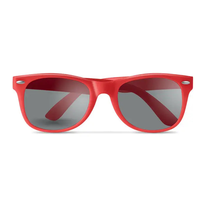 Ochelari de soare cu protectie UV cu rama rosie din plastic si lentile gri cu gradient
