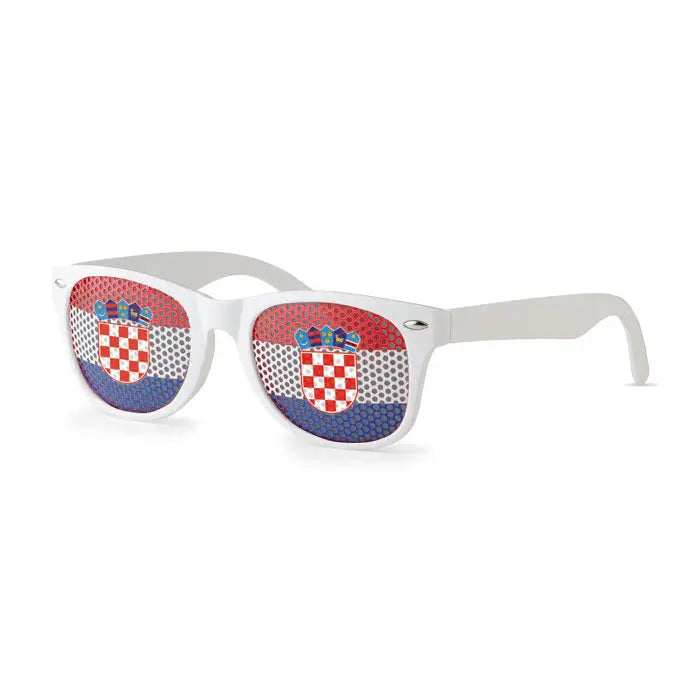 Ochelari de soare albi cu lentile decorate cu designul drapelului Croației, accesoriu de modă original
