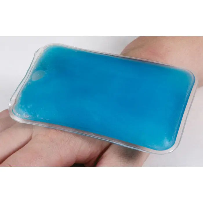 Pad cald si rece gel dreptunghiular translucid cu lichid albastru vibrant in folie plastica clara
