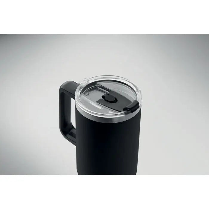 Pahar cu perete dublu negru 1200ml izolat cu capac transparent si maner negru din material rezistent