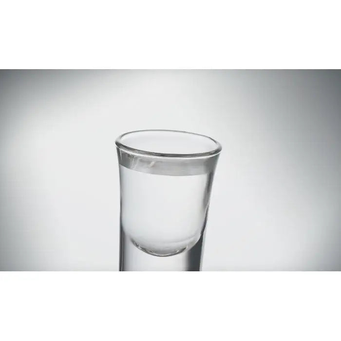Pahar de shot 28 ml din sticla transparenta cu design neted, conic si margine usor mai lata