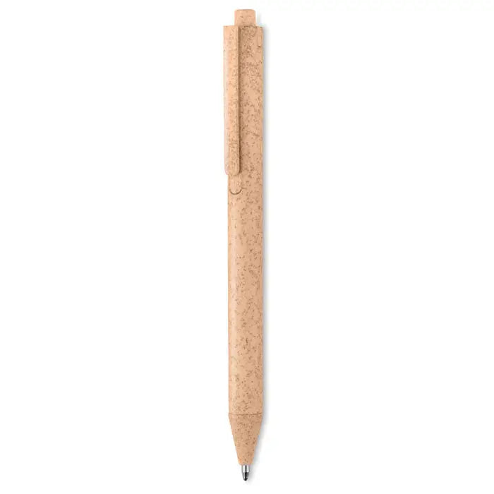 Paie de grau abs stilou tip push cu corp maro deschis din plută texturată și vârf metalic elegant