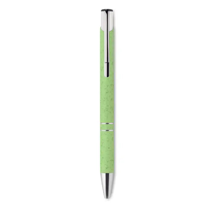 Paie de grau stilou tip push mint verde cu finisaj texturat si accente argintii lustruite din abs