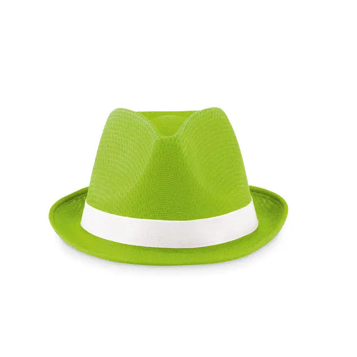 Palarie din poliester colorat verde lime vibrant cu banda alba in jurul coronamentului