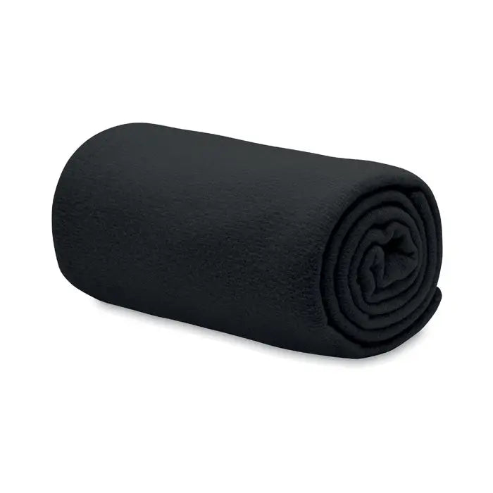 Pătură din lână rpet 130gr/m² neagră, din fleece, rulată pentru depozitare compactă