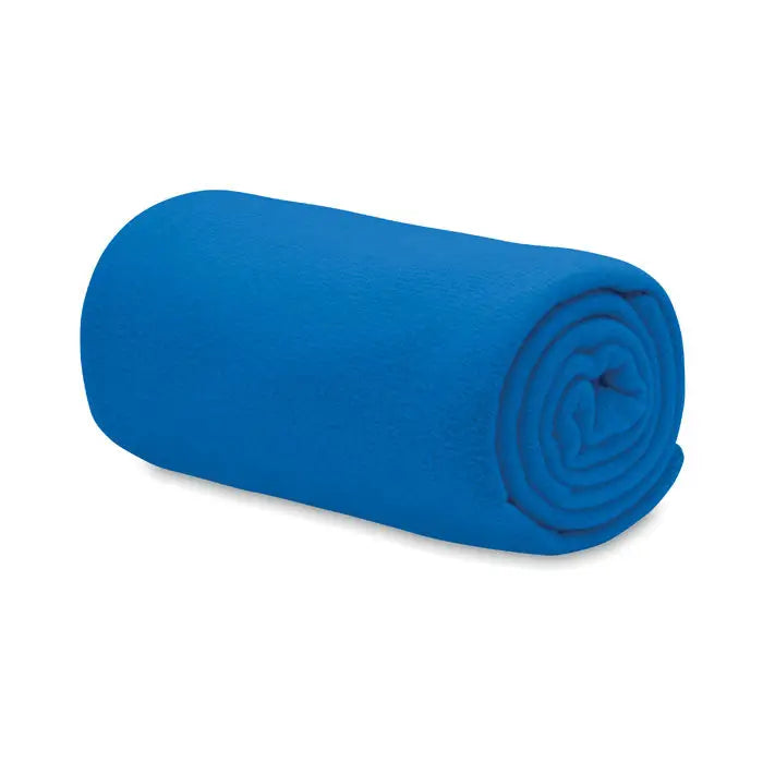 Pătură din lână rpET 130gr/m² albastră vibrantă din microfibră moale rulată compact cilindric