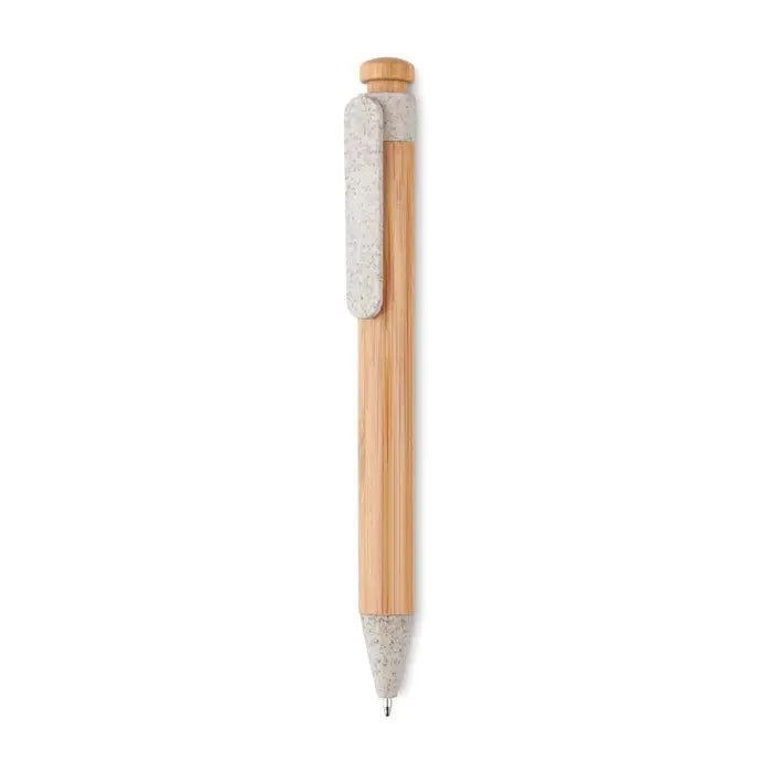 Pix pen din bambus cu grip si capac gri pestrit si finisaj natural de lemn pentru scris elegant