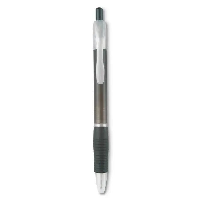 Pix cu maner din cauciuc negru si transparent cu pix retractabil si grip texturat pentru scris confortabil