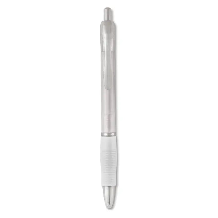 Pix cu maner din cauciuc transparent cu grip alb si accente argintii ideal pentru scris zilnic