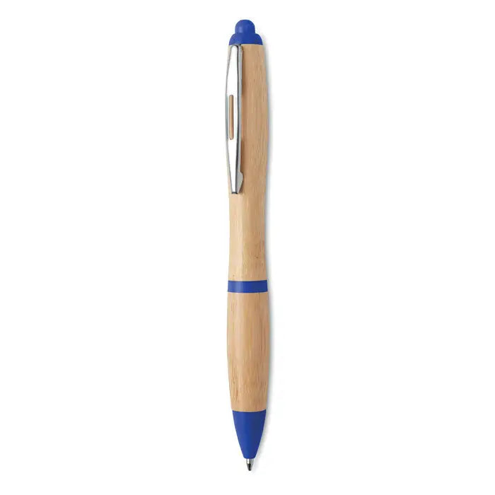 Pix din abs si bambus cu corp din bambus, capac si grip albastru, accente metalice argintii pentru scris elegant