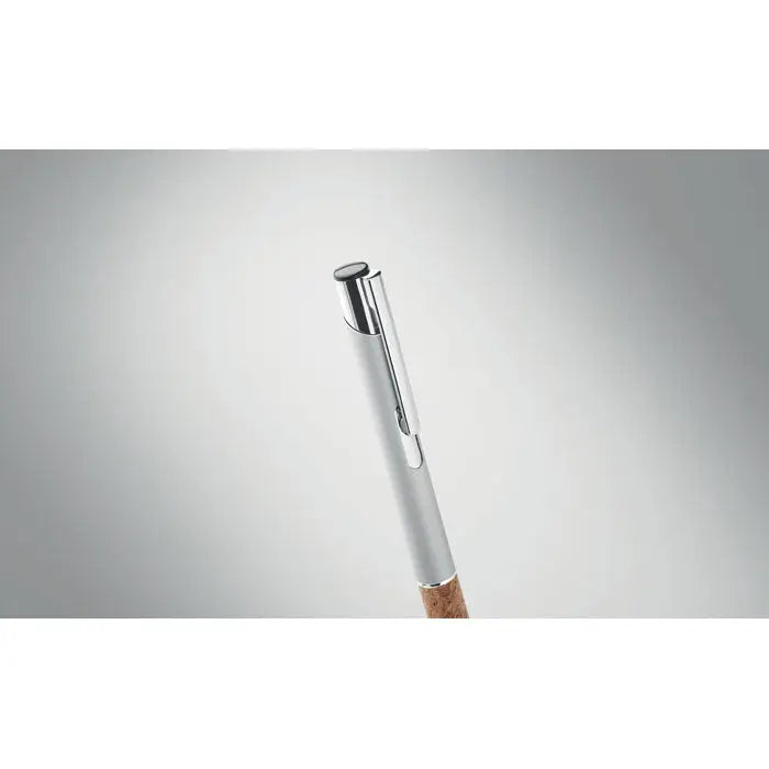 Pix din aluminiu argintiu cu grip din plută și accente metalice pentru scris elegant