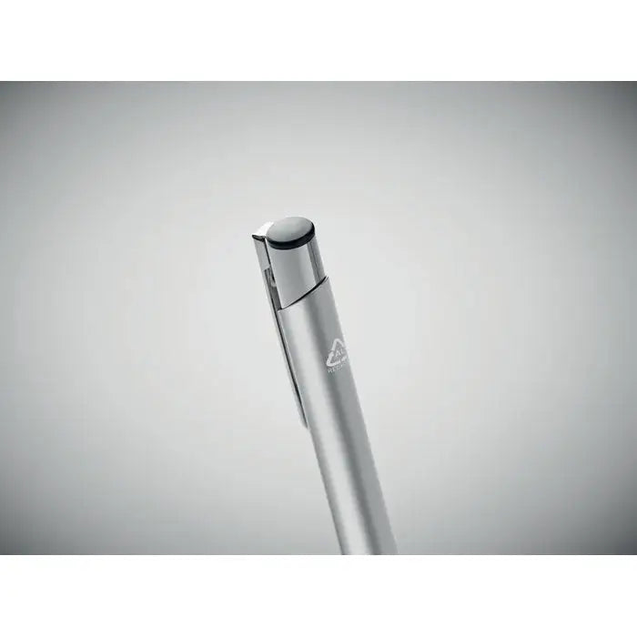 Pix din aluminiu reciclat argintiu metalic cu corp cilindric si clips pentru scris eficient
