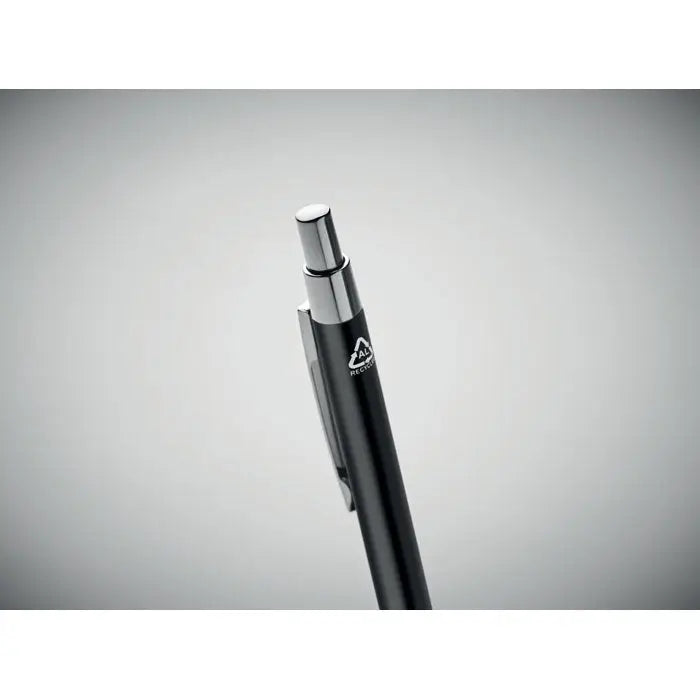 Pix din aluminiu reciclat negru cu bila retragabila si clips argintiu cu accente metalice