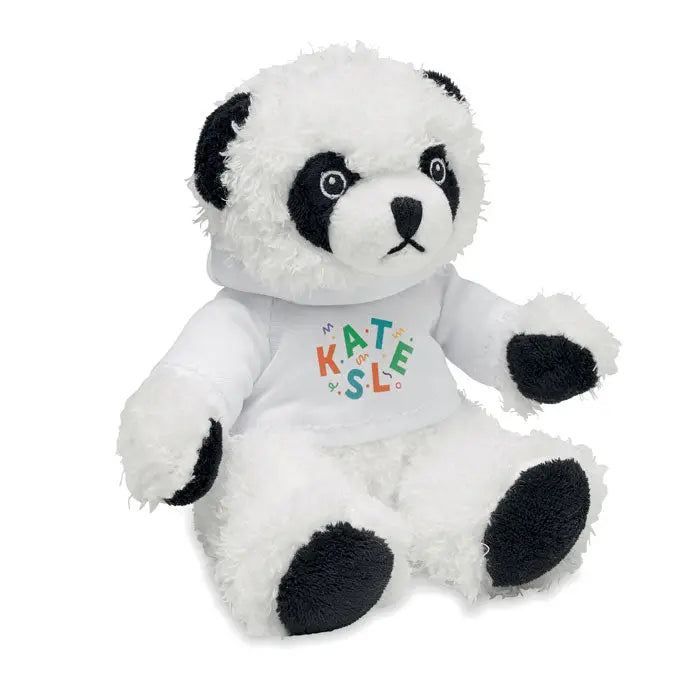 Plus de ursulet plus panda de plusplush negru si alb cu tricou alb inscripton kate of s l