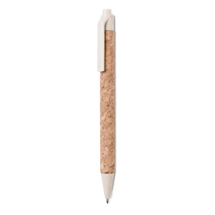 Pix din abs cu corp din plută bej și clip alb minimalist pentru scris elegant și sustenabil