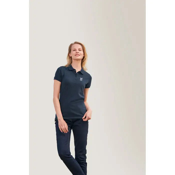 Polo dama passion 170 albastru închis cu mâneci scurte și logo brodat mic pe piept