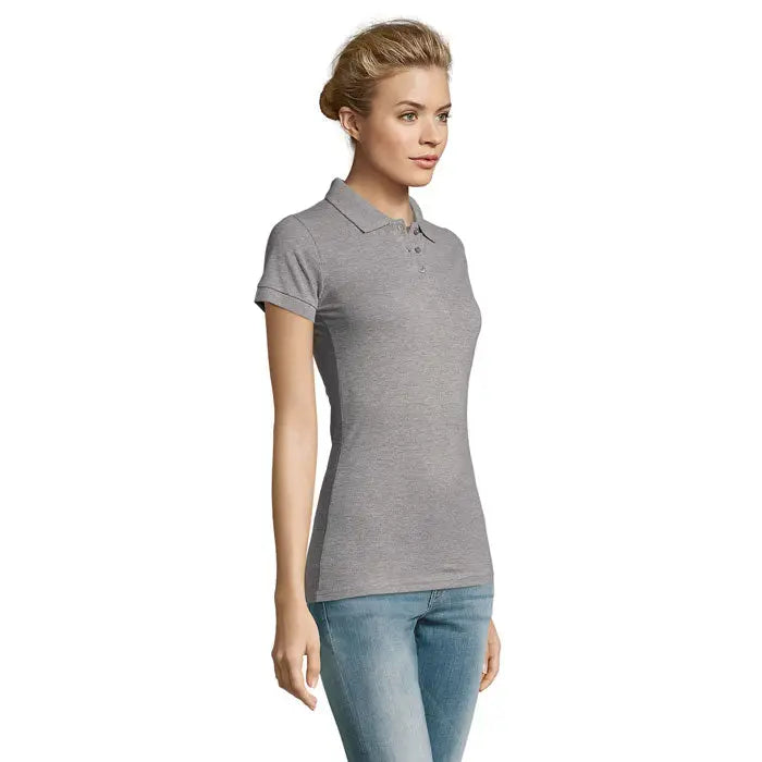 Polo perfect femeie 180 tricou polo gri melanj pentru femei cu maneci scurte si guler clasic