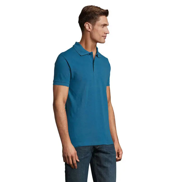 Tricou polo perfect men 180g de culoare teal cu mâneci scurte, guler clasic și nasturi din bumbac