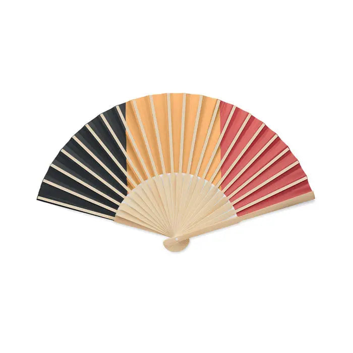Un evantai pliabil din lemn cu design manual tri-color negru bej si rosu pentru proiectare manuala a steagului