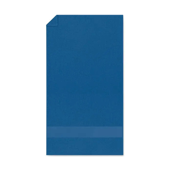 Prosop organic 50x30cm albastru solid cu textură subtilă și bandă orizontală mai închisă la bază