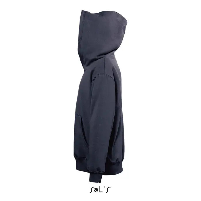 Pulover cu gluga slam kids negru din material moale cu textura si maneci cu mansete striate