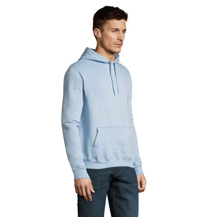 Pulover cu gluga unisex slam bleu deschis cu snururi asortate si buzunar frontal pentru confort si stil casual