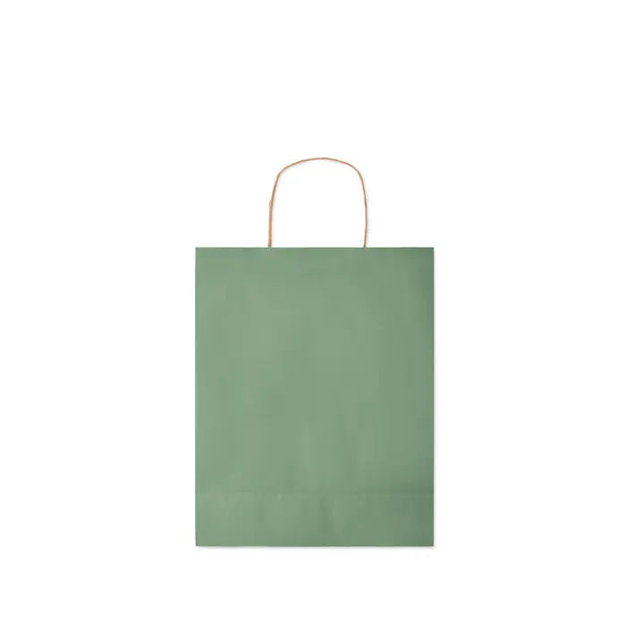 Punga de hartie cadou medie sage green cu maner din sfoara naturala si gramaj 90 gr/m²