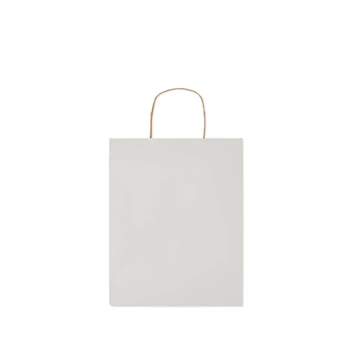 Punga de hartie cadou medie alba cu maner din sfoara naturala 90 gr m2