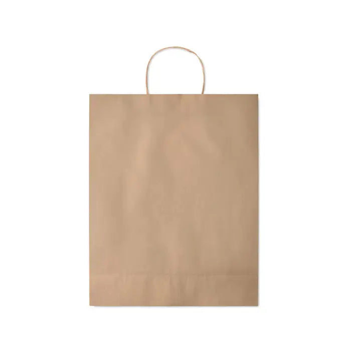 Punga mare de hartie cadou 90 gr/m² maro cu maner rasucit, ideala pentru ambalaje simple si ecologice