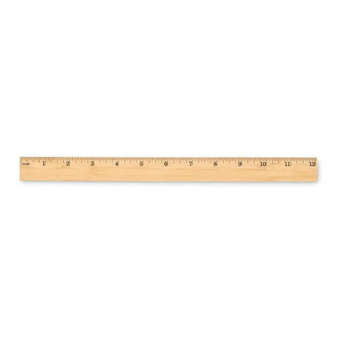 Rigla din bambus 30 cm de lemn deschis la culoare cu marcaje negre in inch si finisaj natural neted
