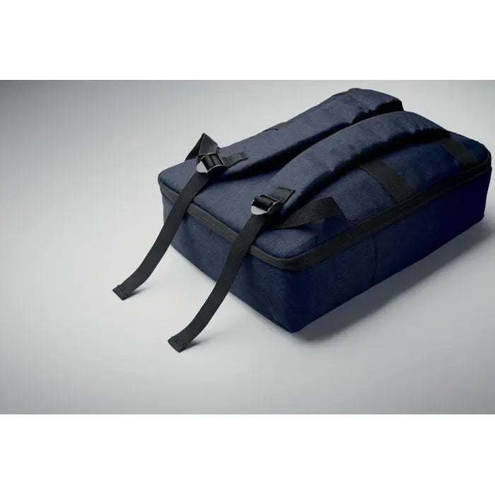 Rucsac subtire pentru laptop de 15 inchi navy albastru cu bretele negre si fermoare distincte