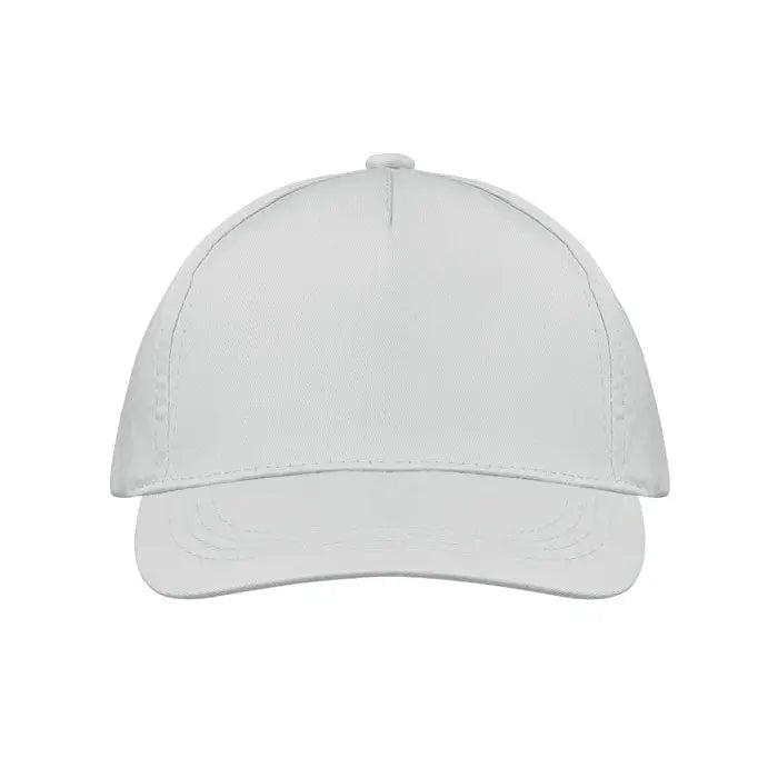 Sapca de baseball cu 5 panouri alba cu coroana structurata si cozoroc curbat din material neted