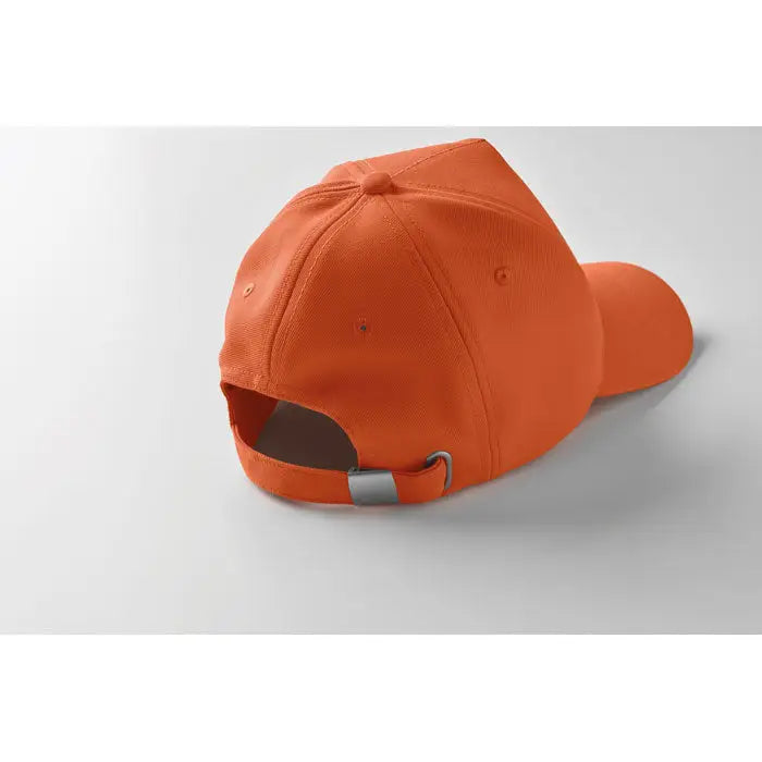 Sapca de baseball rpet portocalie cu 5 panouri si catarama metalica argintie pe partea din spate