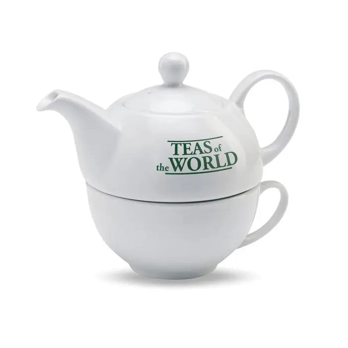 Set ceainic si cani 400 ml alb din ceramica cu imprimeu verde teas of the world pentru ceai
