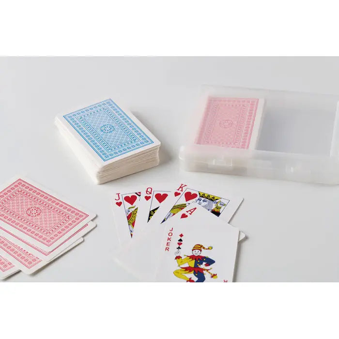 Set de carti de joc clasice cu fata albastra si rosie si design clasic cu romburi pe spate