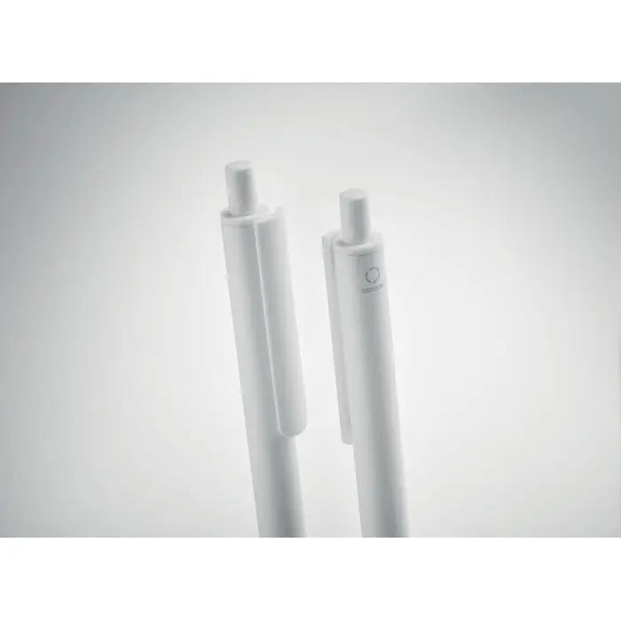 Set pixuri din aluminiu reciclat cu doua pixuri albe elegante, minimalist design si branding subtil