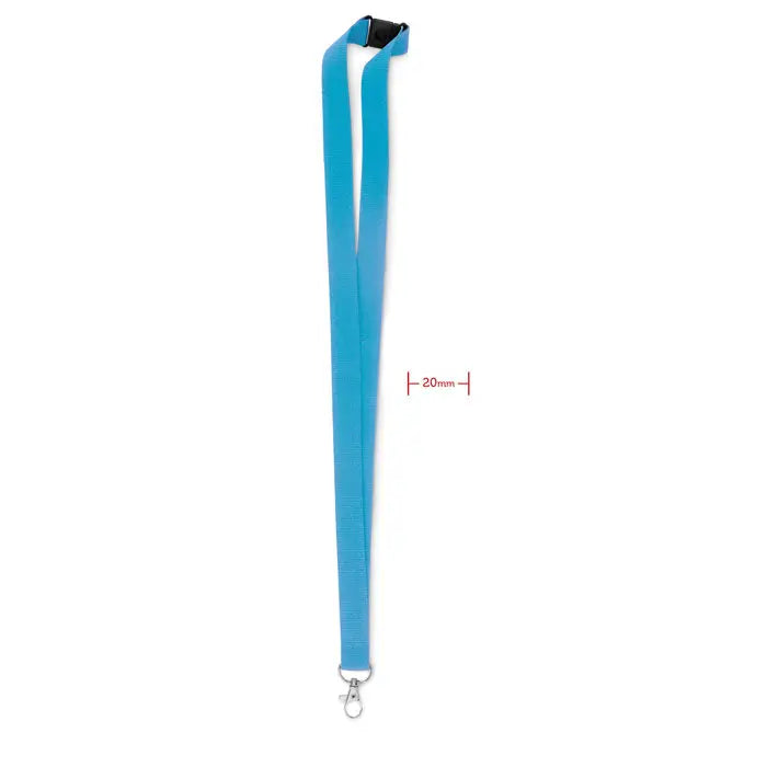 Snur cu carlig metalic 20 mm albastru deschis din material tesut cu clips negru din plastic si carlig metalic argintiu