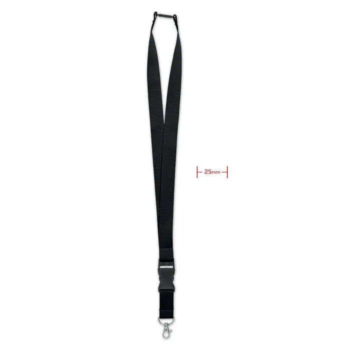 Snur cu carlig metalic 25mm din nylon negru cu catarama din plastic si carlig metalic pentru agatare