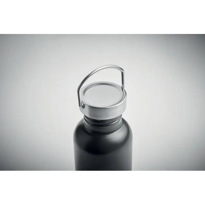 Sticla cu un singur perete 500 ml neagra din otel inoxidabil mat cu capac argintiu si maner integrat