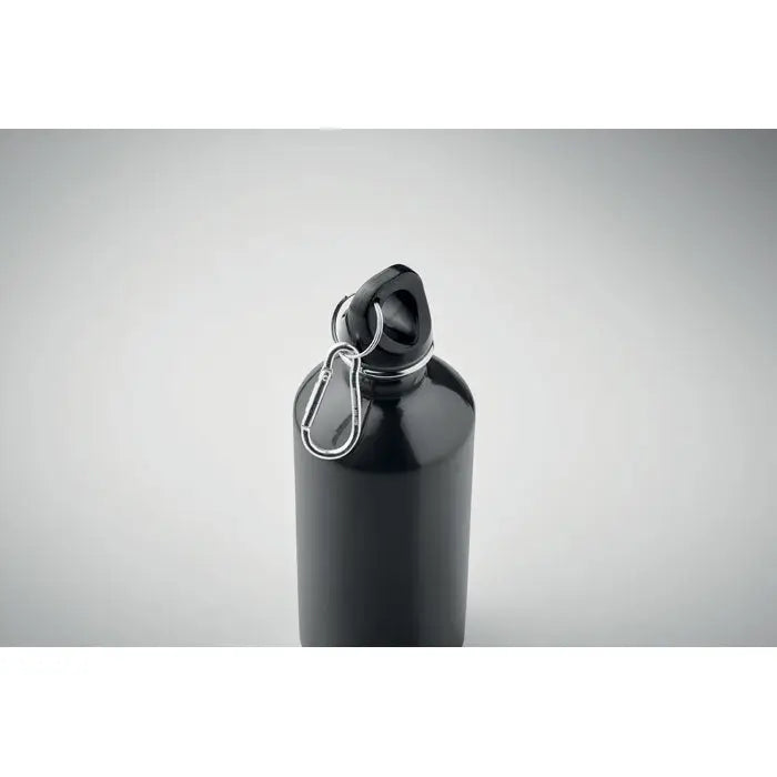 Sticla cu un singur perete de 500 ml neagra metalica cu clip carabinier argintiu la capac