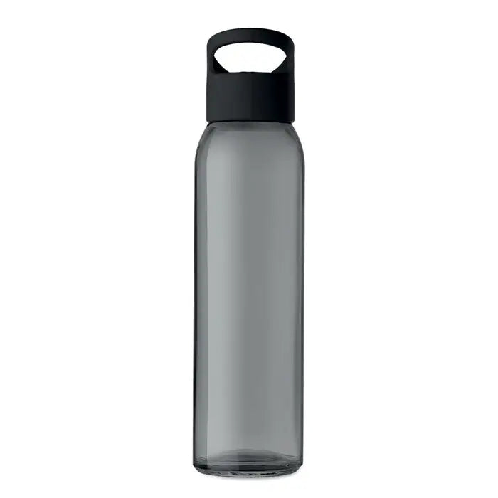 Sticlă transparentă gri din plastic de 470ml cu capac negru cu mâner pentru băuturi reutilizabilă