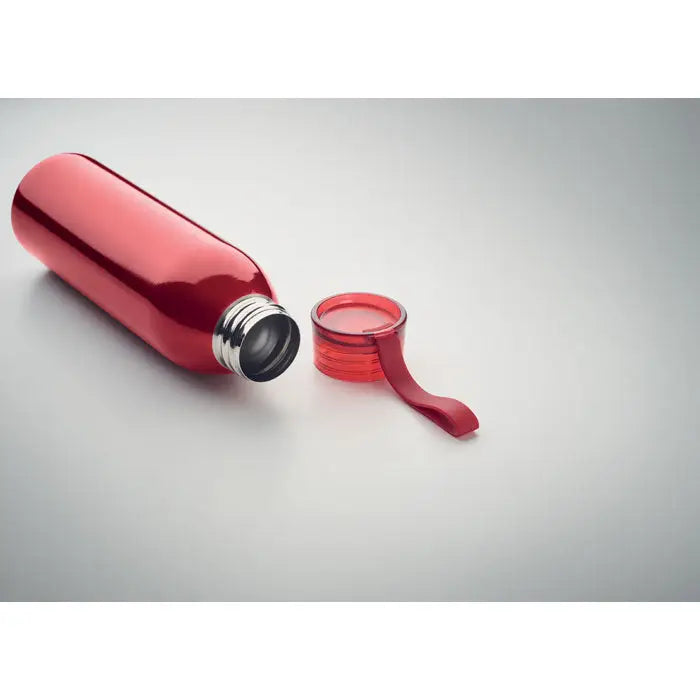 Sticla din otel inoxidabil 650ml rosu metalic cu capac transparent rosu si gat filetate argintiu