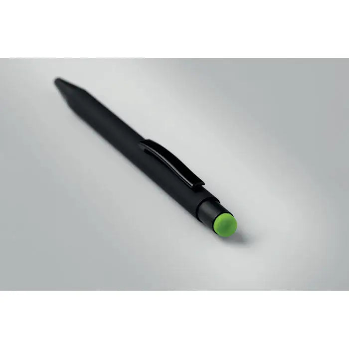 Stilou din aluminiu negru cu capac verde aprins si design minimalist pentru scris fin si precis
