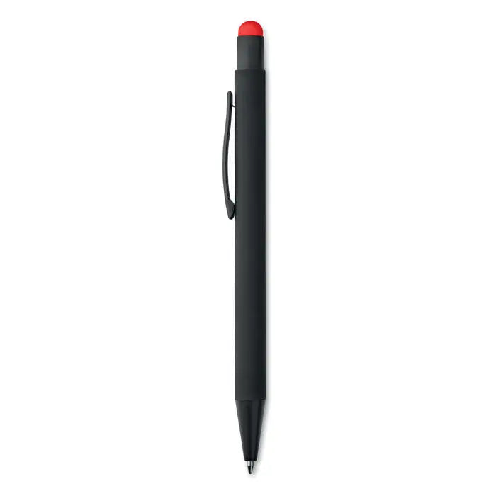 Stilou din aluminiu negru cu capac rosu si design minimalist si elegant pentru scris precisionat