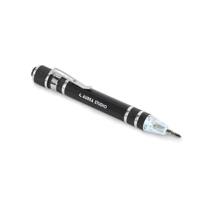 Stilou multifunctional reciclat negru aurea studio cu accente argintii si varf transparent multifunctional