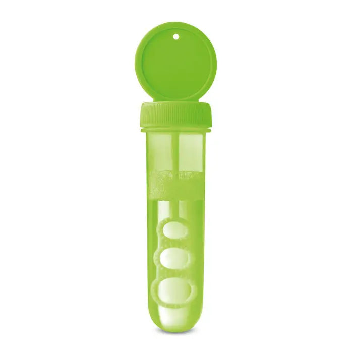 Suflanta cu bule verde lime din plastic cu capac circular si trei duze ovale pentru facut bule