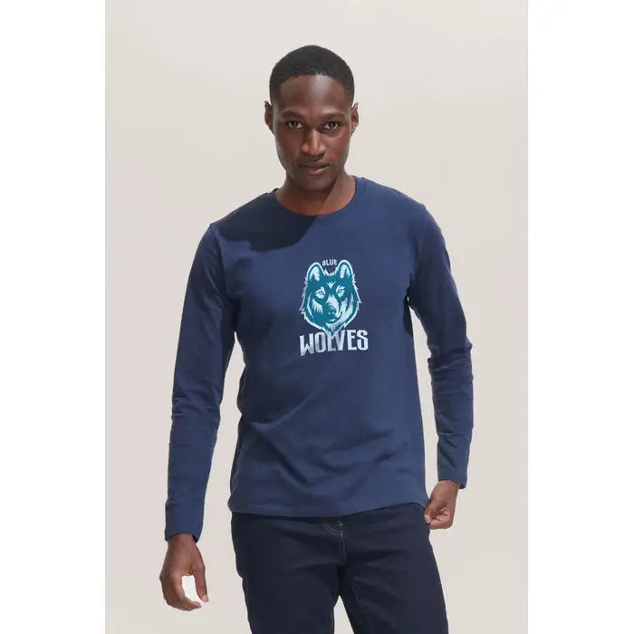 Tricou bărbați lsl imperial190 bleumarin cu logo lup albastru-verde și text blue wolves pe piept