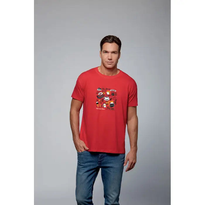 Tricou uni regent roșu cu mânecă scurtă din bumbac 150g cu imprimeu colorat de mâncare și băuturi